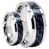 Wedding Rings for Him and Her - 8mm/6mm Tungsten Carbide Wedding Band Ring Set, Blue Carbon Fiber Inlay - Couple Rings Set - Wedding Bands for Couples - Wedding Band Sets for Couples view 1