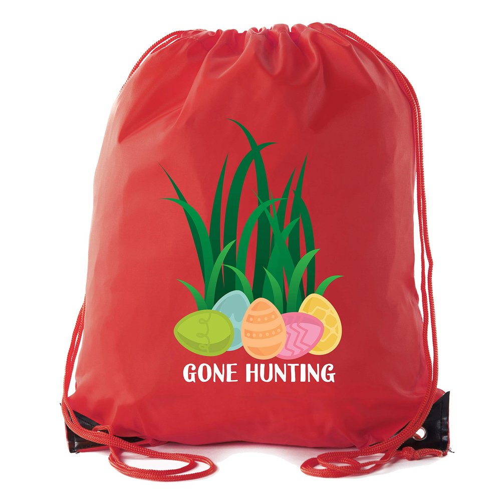 Mato & Hash Easter Basket Bags, Bulk Drawstring Backpacks, Party Favor Goody Bags for Easter - Gone Hunting - 10PK Red CA2500EasterDTG S4