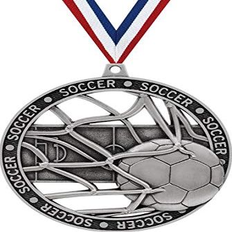 3" Soccer Team Medals, Massive Rimz Soccer Silver Medal Award 20 Pack