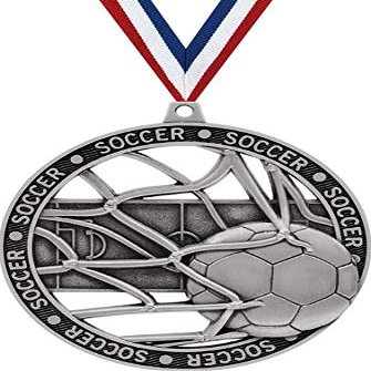 3" Soccer Team Medals, Massive Rimz Soccer Silver Medal Award 20 Pack