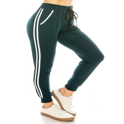 ALWAYS Women Joggers Active Sweatpants - Buttery Soft Light Comfy Lounge Striped Pants with Pockets Dark Teal White L/XL