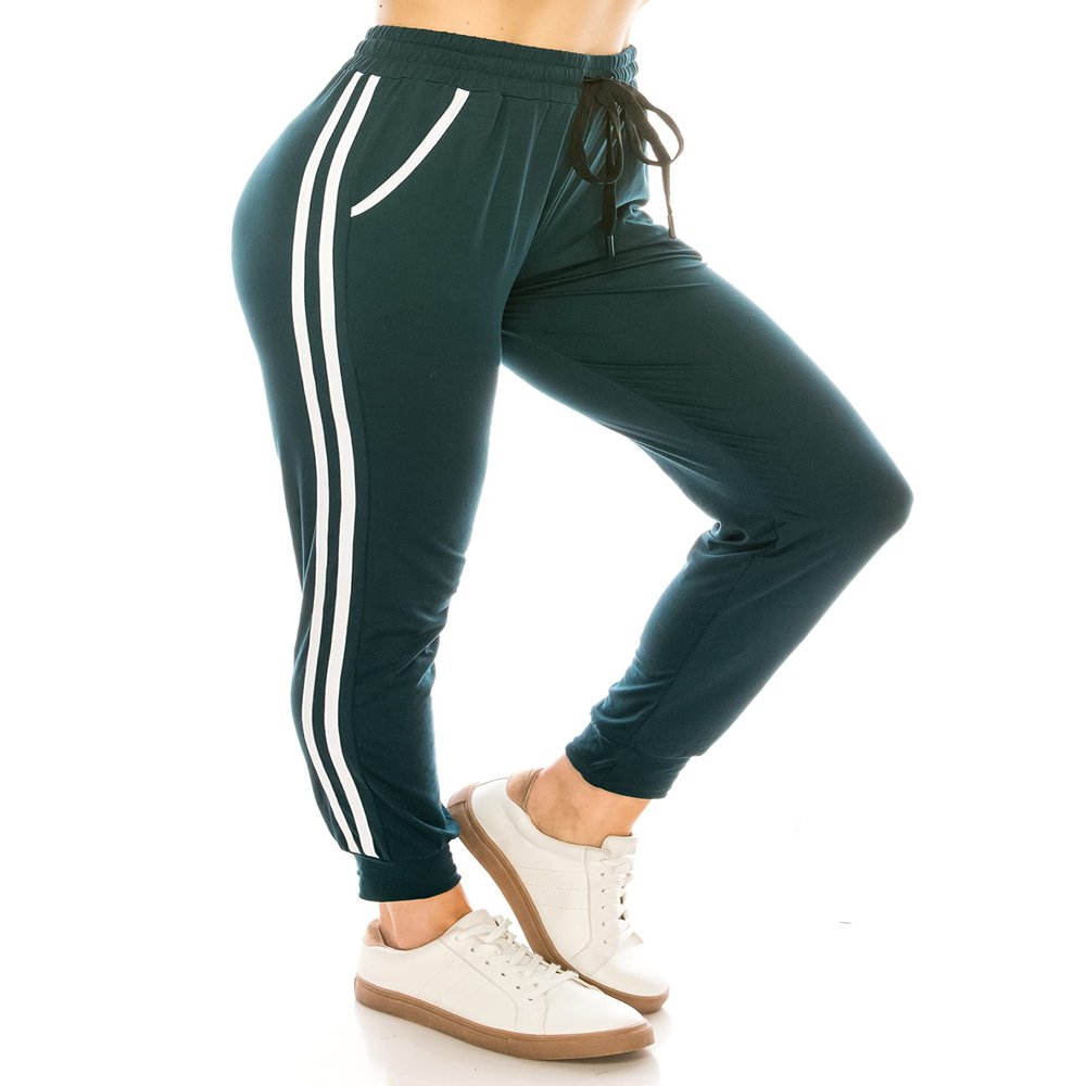 ALWAYS Women Joggers Active Sweatpants - Buttery Soft Light Comfy Lounge Striped Pants with Pockets Dark Teal White L/XL