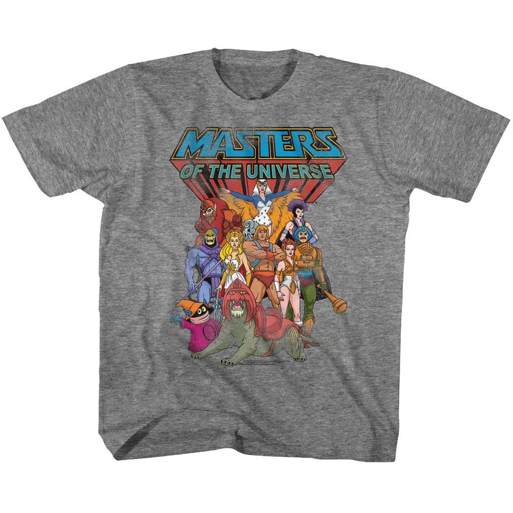 Masters of The Universe TV Series The Whole Group Gang Youth T-Shirt Tee Graphite Heather