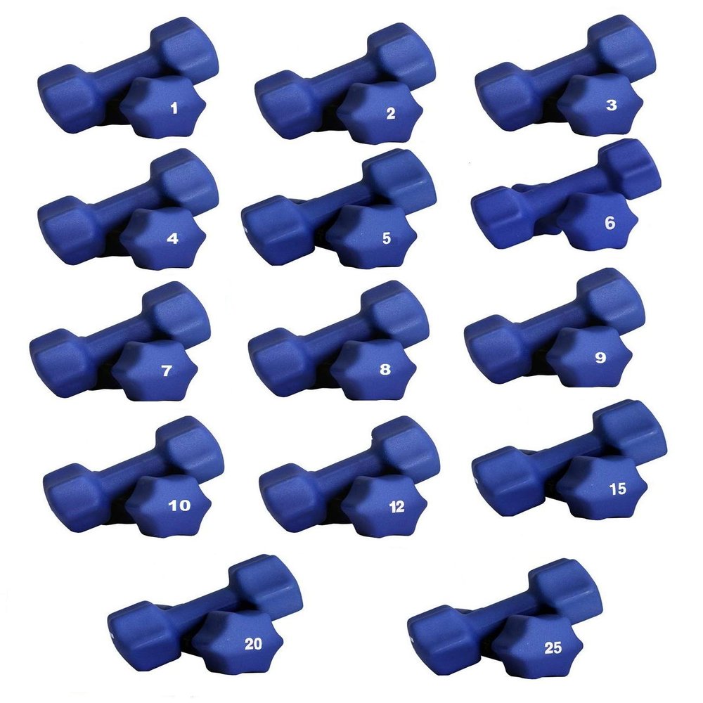 Ader Neoprene Dumbbell (1-30lb) Single Size Pair or Set (1-25LB Blue 14 Pair)