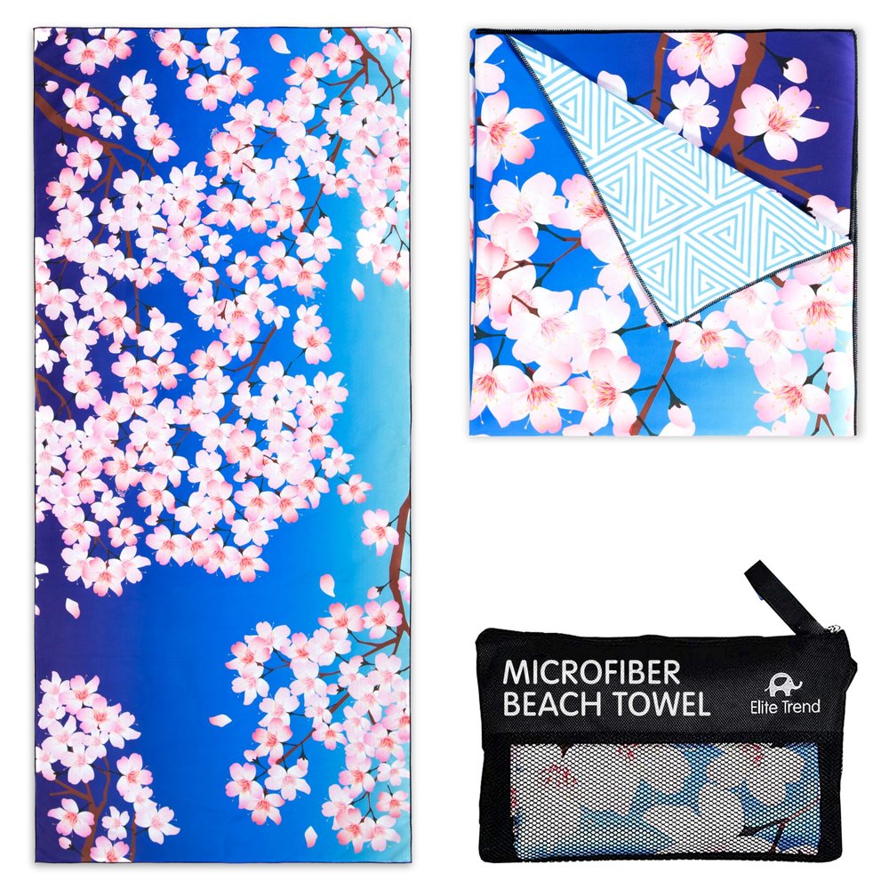 Elite Trend Quick Dry Towel Extra Large 78x35 Inch - Microfiber Beach Towel - Perfect for Beach, Travel, Swimming, Pool, Yoga, Hiking, Camping - Lightweight, Fast Drying, Compact for Adults (Sakura)