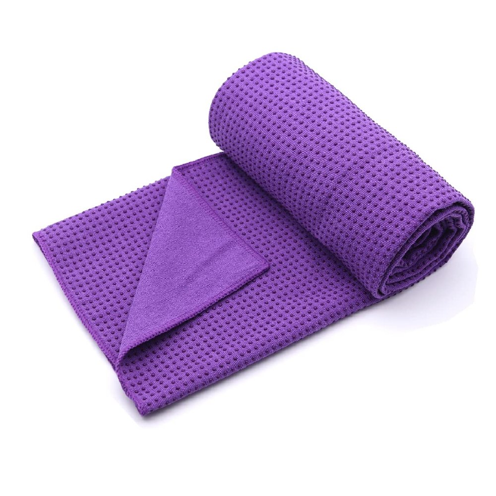 Eunzel Yoga Towel,Hot Yoga Mat Towel with Grip Dots Sweat Absorbent Non-Slip for Hot Yoga, Pilates and Workout 24" x72", Purple