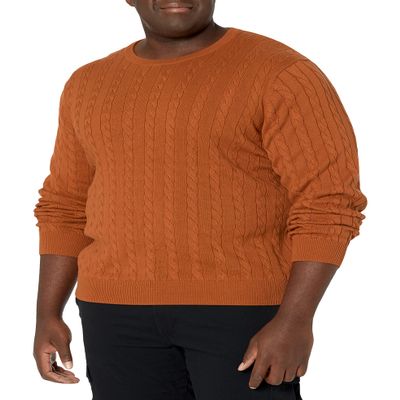 Amazon Essentials Men's Crewneck Cable Cotton Pullover Sweater, Rust, Medium