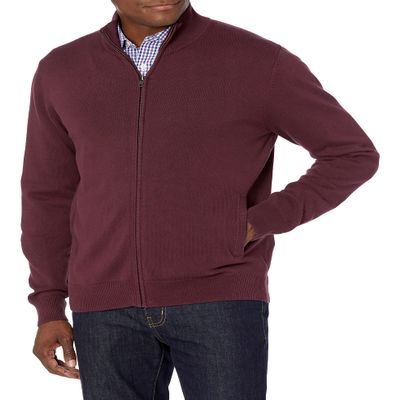 Amazon Essentials Men's Full-Zip Cotton Sweater, Burgundy, XX-Large