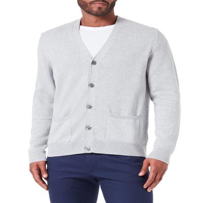 Amazon Essentials Men's V-Neck Cotton Cardigan Sweater, Light Grey Heather, Small