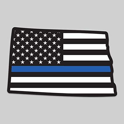 2-Pack North Dakota State Outline American Flag Overlay Thin Blue Line Vinyl Decal Sticker | 5-Inches | Premium Quality Vinyl Decal | Laminated with UV Protective Laminate | PD2821