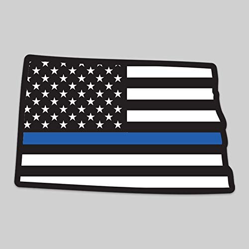 2-Pack North Dakota State Outline American Flag Overlay Thin Blue Line Vinyl Decal Sticker | 5-Inches | Premium Quality Vinyl Decal | Laminated with UV Protective Laminate | PD2821