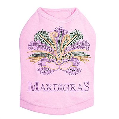 Mardi Gras with Mask - Bling Rhinestone Mardi Gras Dog Shirt, L Pink