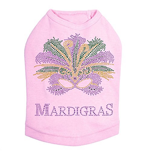 Mardi Gras with Mask - Bling Rhinestone Mardi Gras Dog Shirt, L Pink