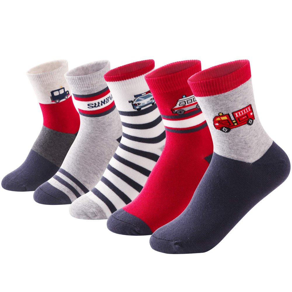 SUNBVE Toddler Boys 5 Pack Vehicles Happy Cotton Dress Socks