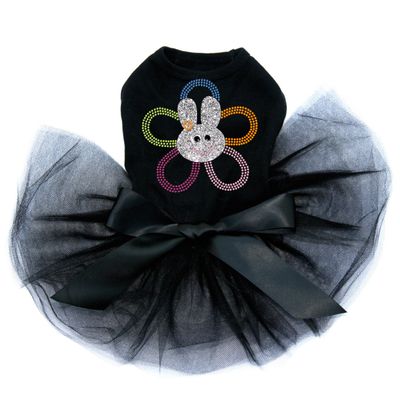 Flower Bunny - Bling Rhinestone Easter Dog Tutu Dress, 4XL Black