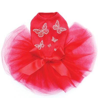 Dog in the Closet Rhinestone Butterflies - Bling Rhinestone Tutu Dress, M Red