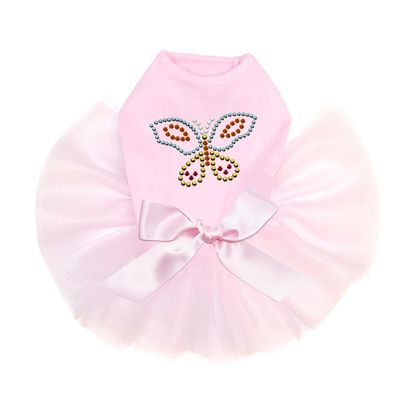 Dog in the Closet Multicolor Butterfly - Bling Rhinestone Tutu Dress, S Pink