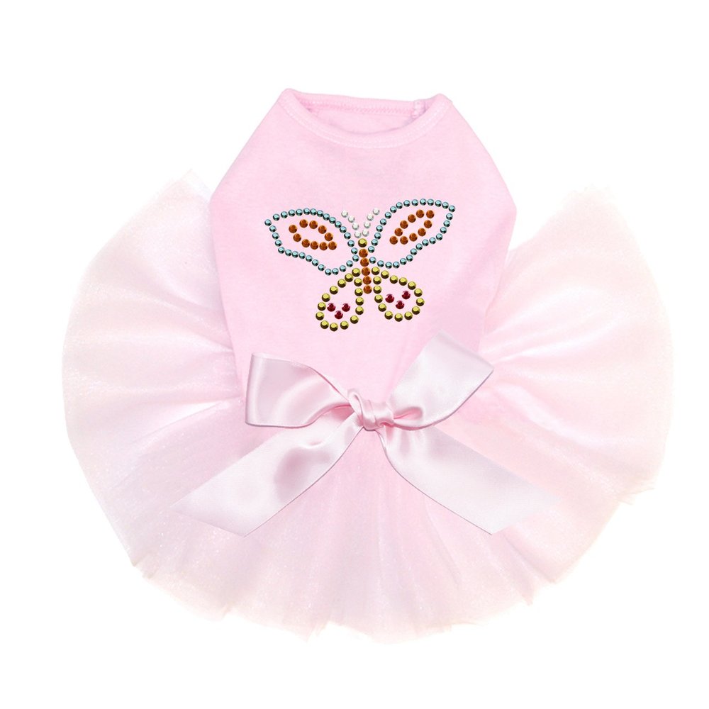 Dog in the Closet Multicolor Butterfly - Bling Rhinestone Tutu Dress, S Pink