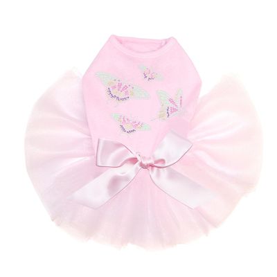 Dog in the Closet Pastel Butterflies - Bling Rhinestone Tutu Dress, 3XL Pink