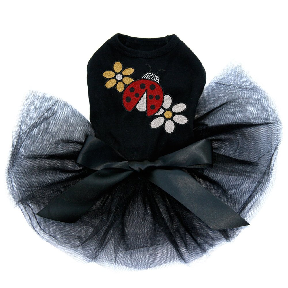 Dog in the Closet Glitter Ladybug & Daisies - Bling Rhinestone Tutu Dress, 4XL Black