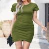 BTFBM Womens Summer Dresses 2026 Casual Bodycon Mini Dress Short Sleeve Crew Neck Mini Ruched Spring Beach Vacation Outfits(Green, X-Large) view 3