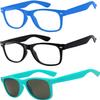 3 Pairs Kids Sunglasses Clear Lens Blue Black Smoke Lens Turquoise view 1