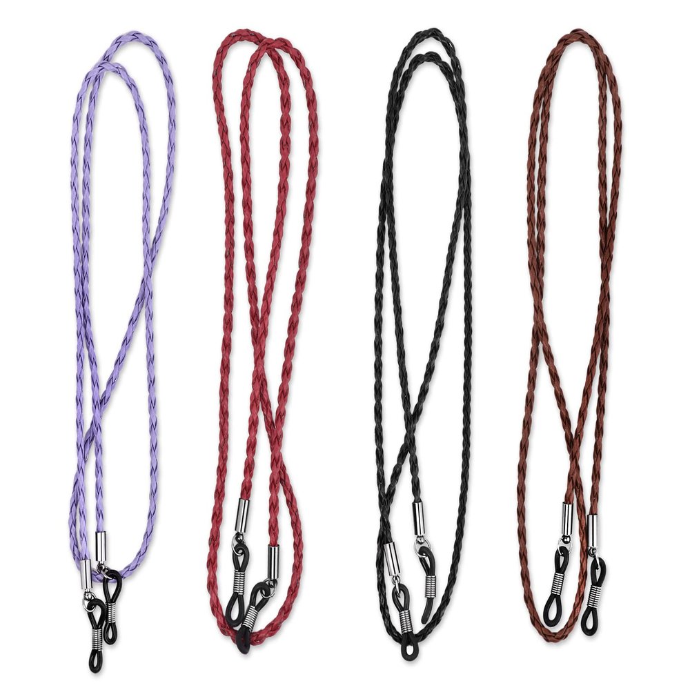 DS.DISCTINCTIVE STYLE Eyeglass Chain Holders PU Leather Sunglasses Strap Lanyard Cord Necklace Anti-Loose Eyewear Retainer for Sports, Set of 4, Mixed Colored, One Size