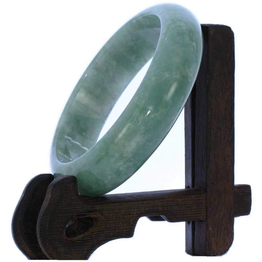 2.30"(58.6mm) China Certified Grade A Nature Hisui Jadeite Jade Light Green Women's Bangle Bracelets 9404