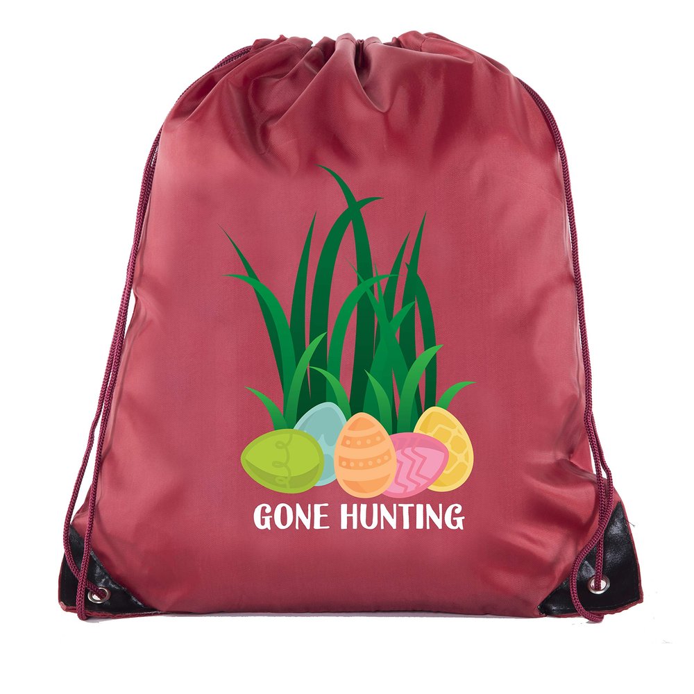 Mato & Hash Easter Basket Bags, Bulk Drawstring Backpacks, Party Favor Goody Bags for Easter - Gone Hunting - 6PK Maroon CA2500EasterDTG S4
