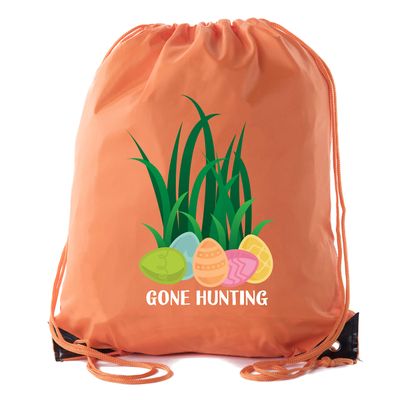 Mato & Hash Easter Basket Bags, Bulk Drawstring Backpacks, Party Favor Goody Bags for Easter - Gone Hunting - 10PK Orange CA2500EasterDTG S4