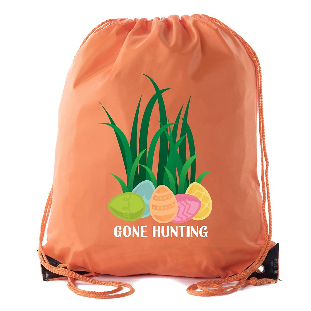 Mato & Hash Easter Basket Bags, Bulk Drawstring Backpacks, Party Favor Goody Bags for Easter - Gone Hunting - 10PK Orange CA2500EasterDTG S4