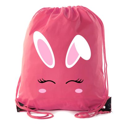 Easter Basket Bags, Bulk Drawstring Backpacks, Party Favor Goody Bags for Easter - Bunny Face - 10PK Pink CA2500EasterDTG S5