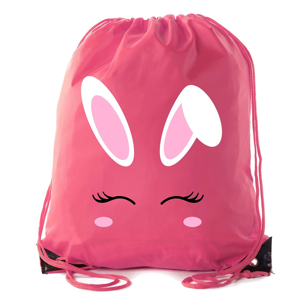 Easter Basket Bags, Bulk Drawstring Backpacks, Party Favor Goody Bags for Easter - Bunny Face - 10PK Pink CA2500EasterDTG S5