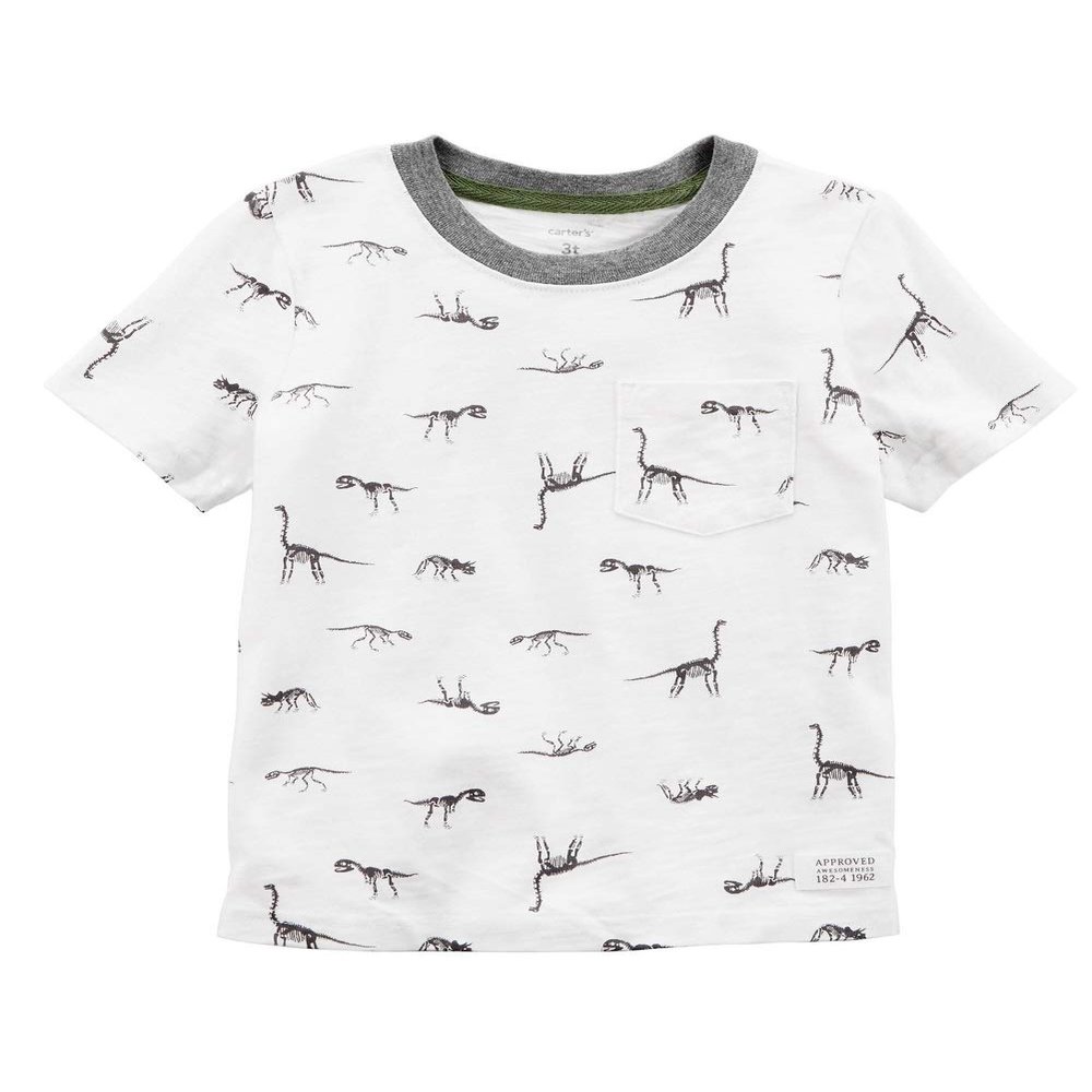 Carter's Baby Boys' Dinosaur Pocket Tee, 12 Months White