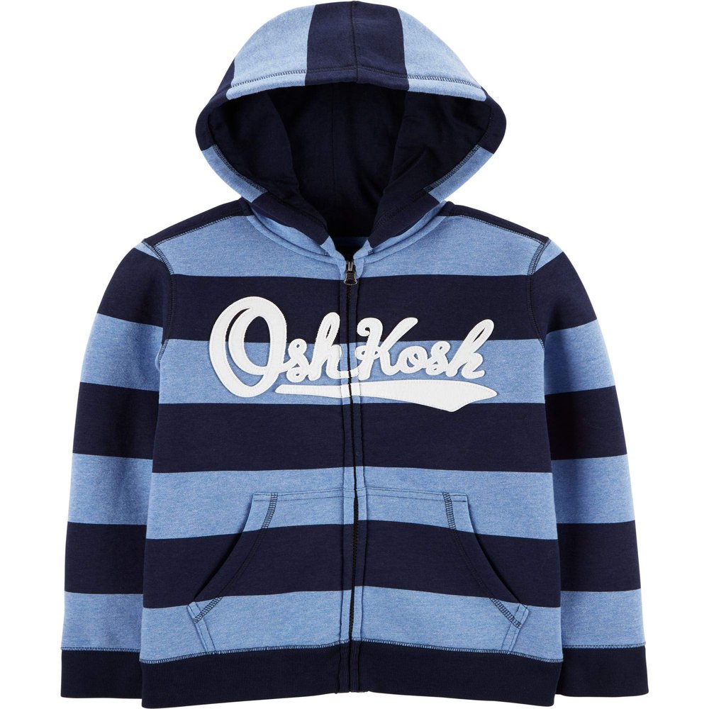 OshKosh B'Gosh Boys' Little Full Zip Logo Hoodie, Blue Lapis/Navy Stripe, 5