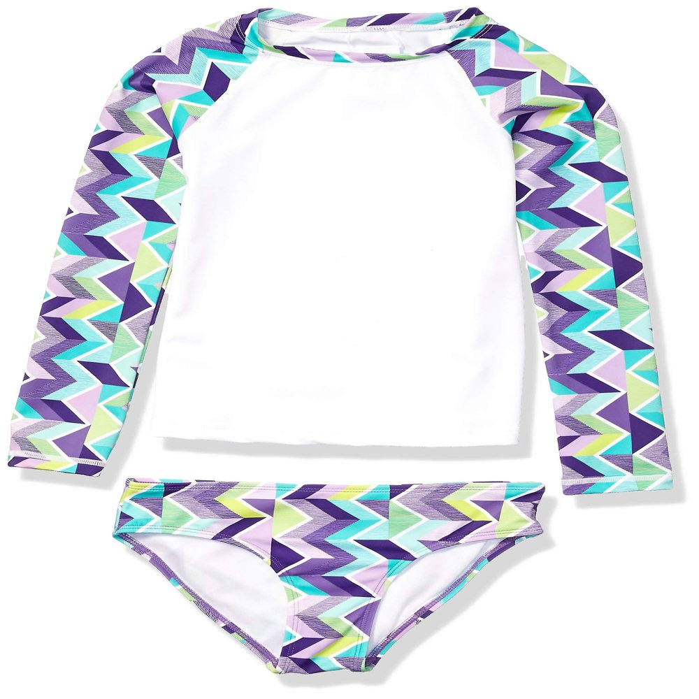 Kanu Surf Girls' Long Sleeve Rashguard UPF 50+ Two Piece Swim Set, Ruby Purple, 14/16