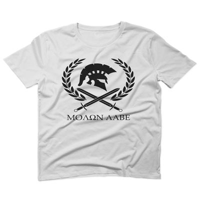 0143. Spartan Molon Labe Military Patriotic Greek Helment Graphic for Men T Shirt (White, 2X Large)