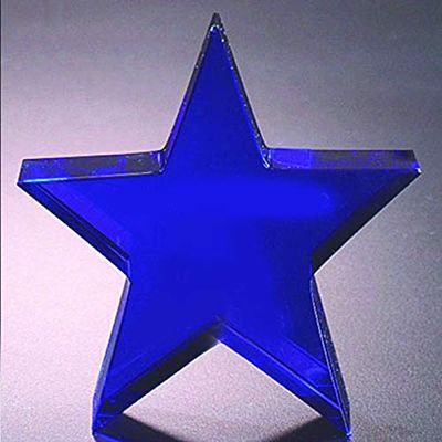 SHOP AWARDS AND GIFTS Customizable 4 Inch Height Optical Crystal Cut Blue Star Shaped Award, Includes Personalization