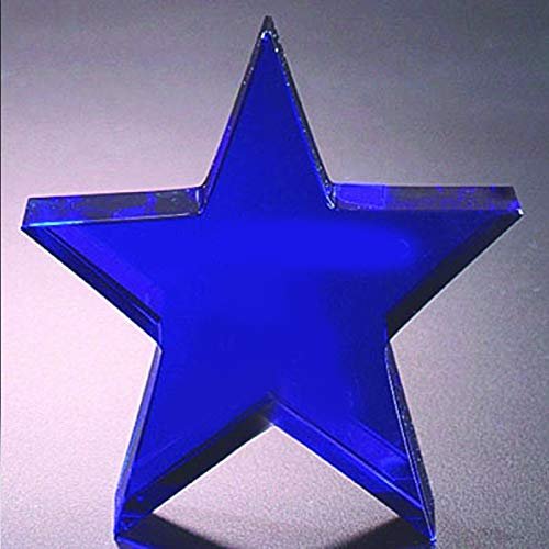 SHOP AWARDS AND GIFTS Customizable 4 Inch Height Optical Crystal Cut Blue Star Shaped Award, Includes Personalization