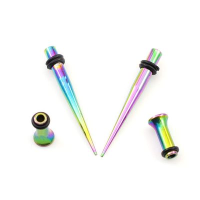 10G Ear Gauges Stretching Kit Surgical Steel PVD Rainbow Tapers Ear Tunnels Set for Starter Expander Body Piercing Jewelry
