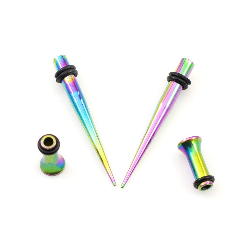 10G Ear Gauges Stretching Kit Surgical Steel PVD Rainbow Tapers Ear Tunnels Set for Starter Expander Body Piercing Jewelry