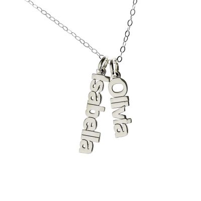 AJ's Collection Personalized Double Sidelong Nameplate Sterling Silver Necklace. Customize Two Charms. Choice of Sterling Silver Chain. Keep The Key to Your Heart, Close to Your Heart for Couples.