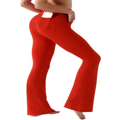 BUBBLELIME 29"/31"/33"/35" 4 Styles Women's High Waist Bootcut Yoga Pants - Out Pockets_Scarlet XL-29 Inseam