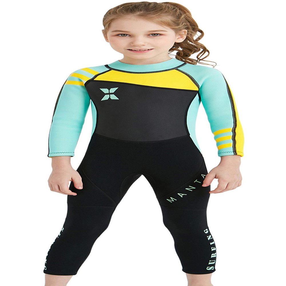 DIVE & SAIL Kid Girl's One Piece Wet Suit 2.5mm Neoprene Warm Siwmwear UV Protection Anti-Jellyfish Rash Guard 6-7 Years Green