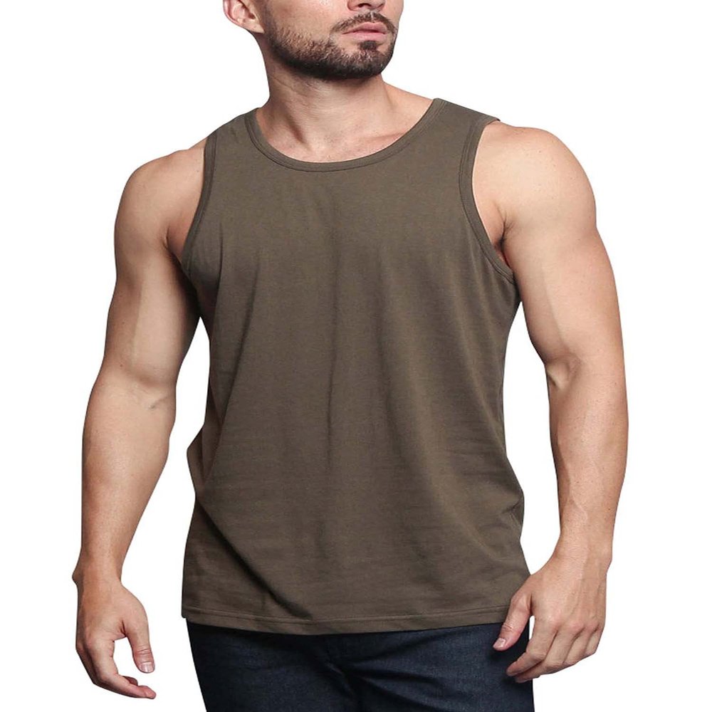 Men's Basic Essential Straight Hem Long Length Tank Top TT60-PL - Olive - X-Large - H11A