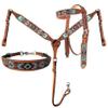 Showman Argentina Cow Leather Headstall & Breast Collar Set w/Aztec Beaded Inlays view 1