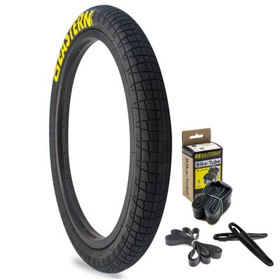 Eastern Bikes Throttle 20 inch BMX Tires Available with or Without Tubes, 2.2, 2.3 and 2.4 Inch Widths, White or Yellow Logo. (2.3" Yellow Logo, 1 Pack with Tubes)
