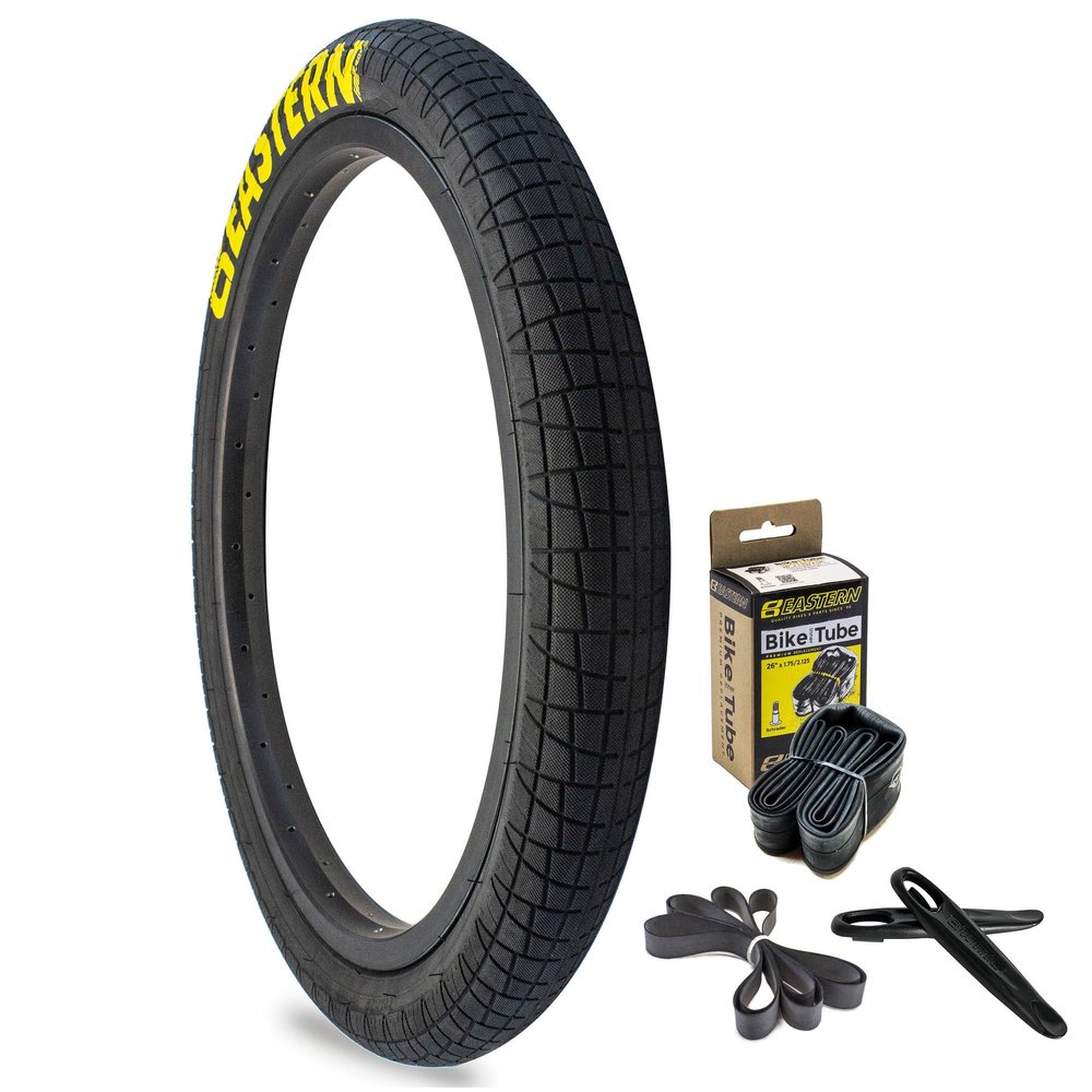 Eastern Bikes Throttle 20 inch BMX Tires Available with or Without Tubes, 2.2, 2.3 and 2.4 Inch Widths, White or Yellow Logo. (2.3" Yellow Logo, 1 Pack with Tubes)