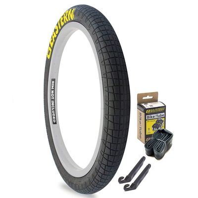 Eastern Bikes Throttle 20 inch BMX Tires Available with or Without Tubes, 2.2, 2.3 and 2.4 Inch Widths, White or Yellow Logo. (2.2" Yellow Logo, 1 Pack with Tubes)