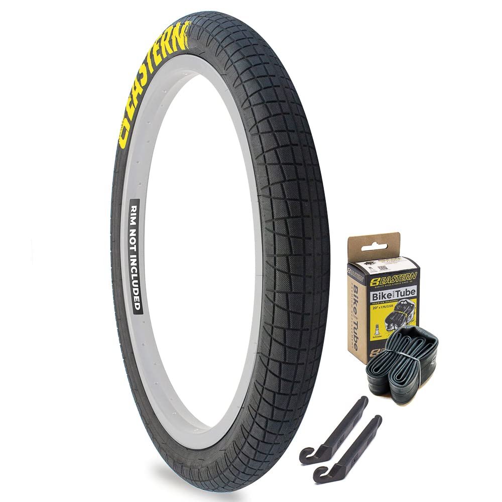 Eastern Bikes Throttle 20 inch BMX Tires Available with or Without Tubes, 2.2, 2.3 and 2.4 Inch Widths, White or Yellow Logo. (2.2" Yellow Logo, 1 Pack with Tubes)